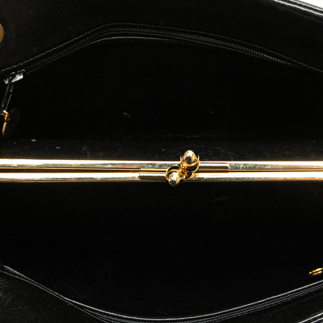 CC Chevron Lambskin Frame Chain Shoulder Bag Black - Gaby Paris