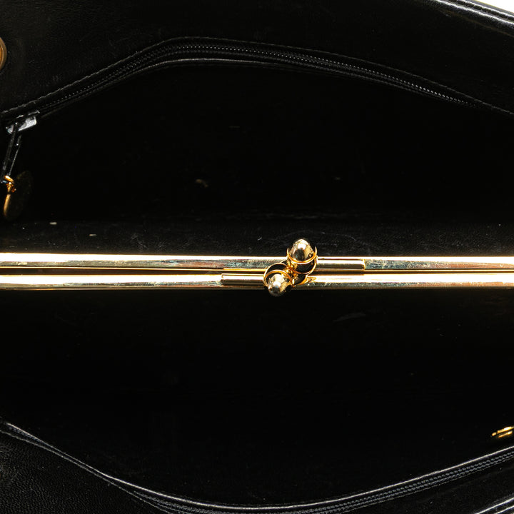 CC Chevron Lambskin Frame Chain Shoulder Bag Black - Gaby Paris