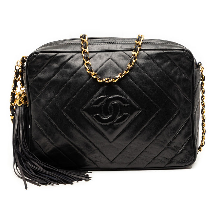 Chanel CC Diamond Matelassé Cuir d’agneau Pompon Sac caméra