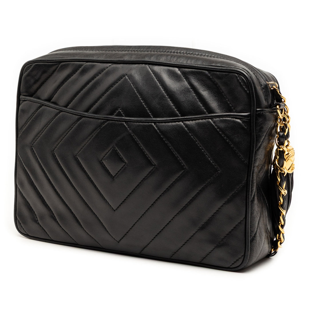 Chanel CC Diamond Matelassé Cuir d’agneau Pompon Sac caméra