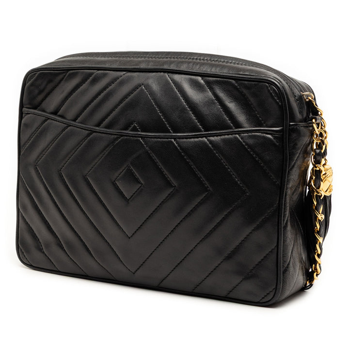 Chanel CC Diamond Matelassé Cuir d’agneau Pompon Sac caméra
