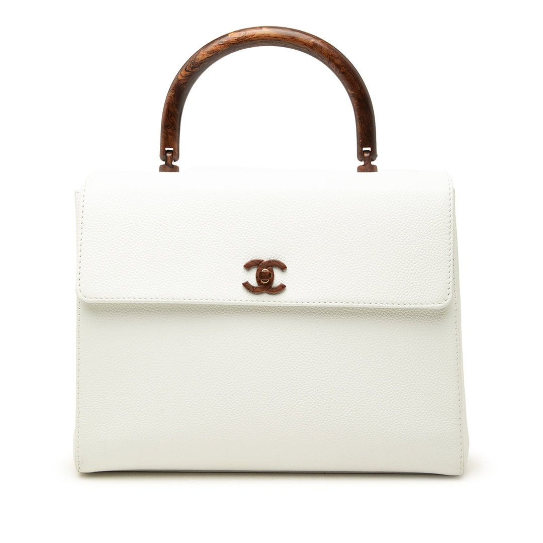 Chanel Sac à main CC Kelly Wood à Cuir caviar Blanc – vue principale – GABY PARIS