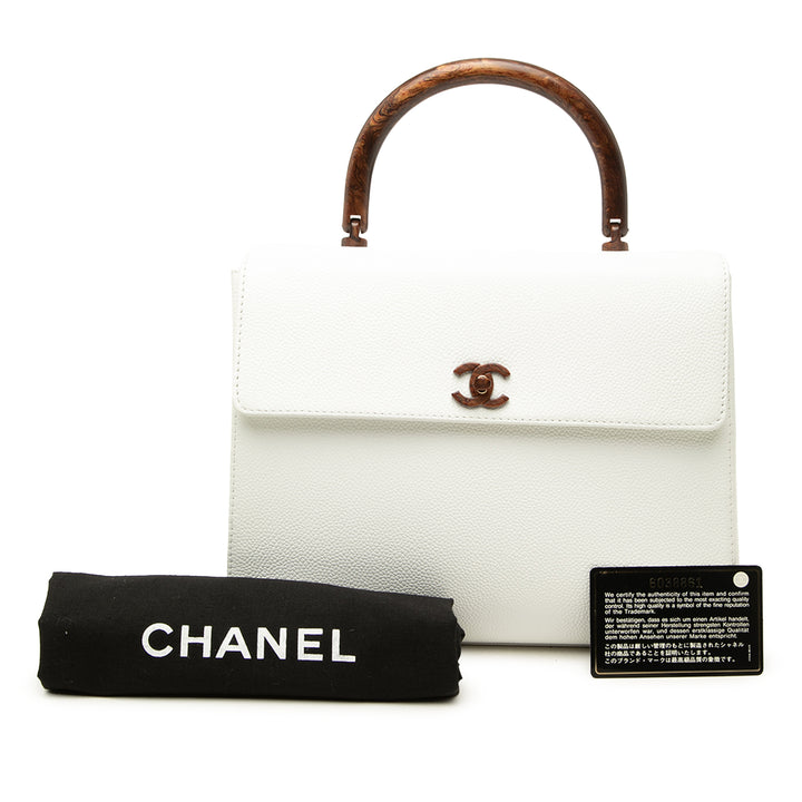 Chanel Sac à main CC Kelly Wood à Cuir caviar Blanc – vue 7 – GABY PARIS