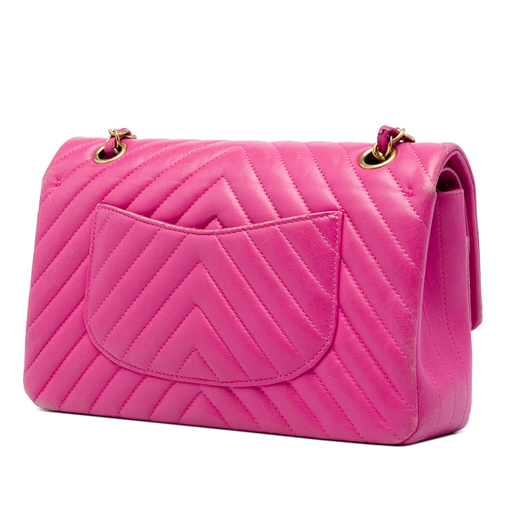 Chanel Classic Chevron Double rabat Moyen Cuir d'agneau Rose – vue 2 – GABY PARIS