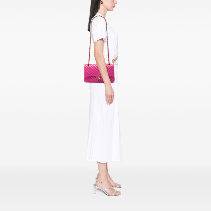 Chanel Classic Chevron Double rabat Moyen Cuir d'agneau Rose – vue 5 – GABY PARIS