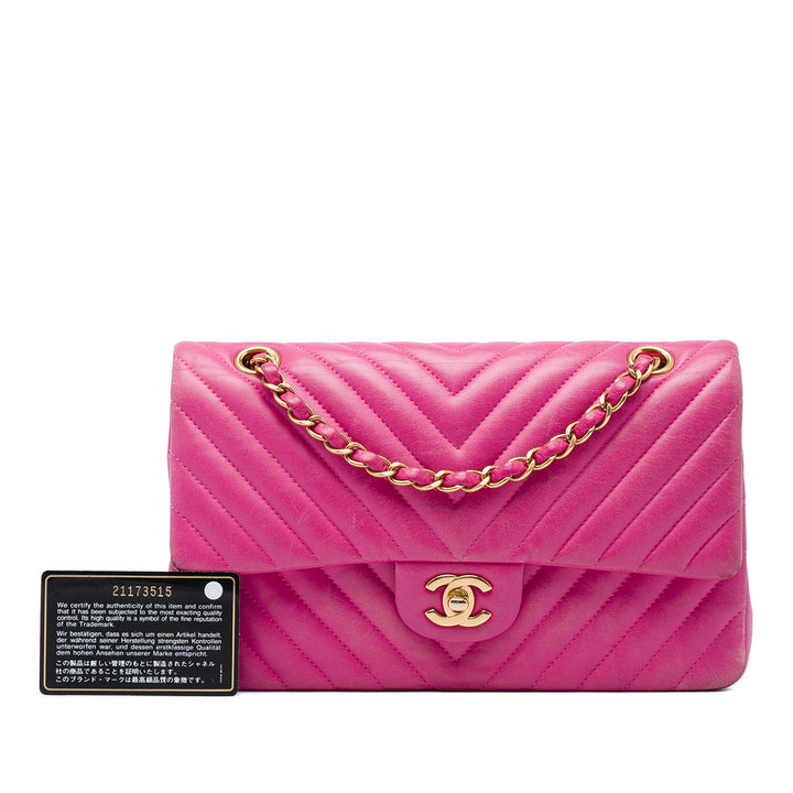Chanel Classic Chevron Double rabat Moyen Cuir d'agneau Rose – vue 6 – GABY PARIS