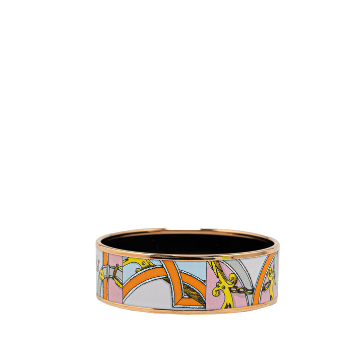 Hermès Wide L Instruction Du Roy Enamel Bangle 65 White - GABY PARIS