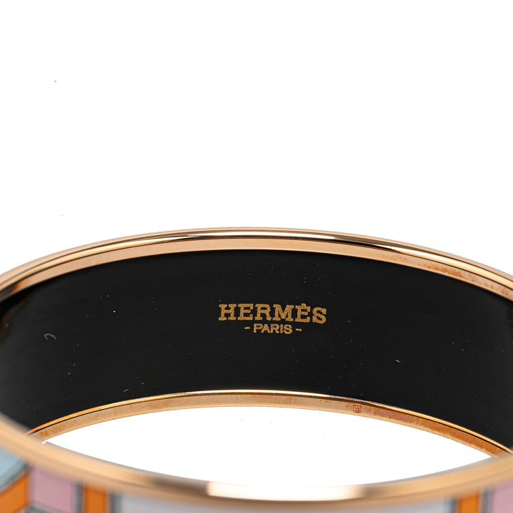 Hermès Wide L Instruction Du Roy Enamel Bangle 65 White - GABY PARIS