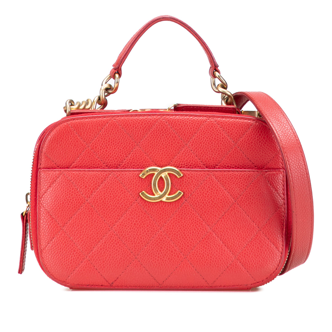 Small Quilted Caviar Top Handle Camera Bag Red - Gaby Paris