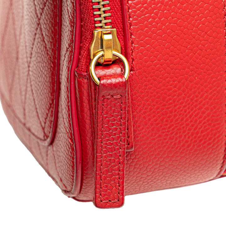 Small Quilted Caviar Top Handle Camera Bag Red - Gaby Paris