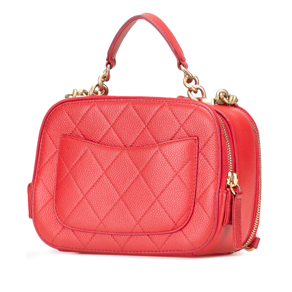 Small Quilted Caviar Top Handle Camera Bag Red - Gaby Paris