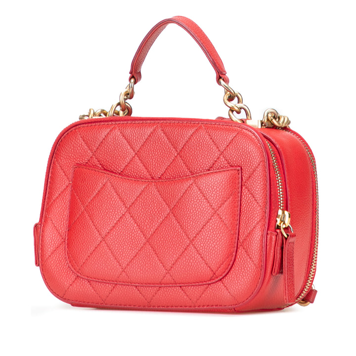 Small Quilted Caviar Top Handle Camera Bag Red - Gaby Paris
