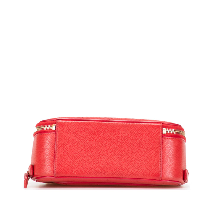Small Quilted Caviar Top Handle Camera Bag Red - Gaby Paris