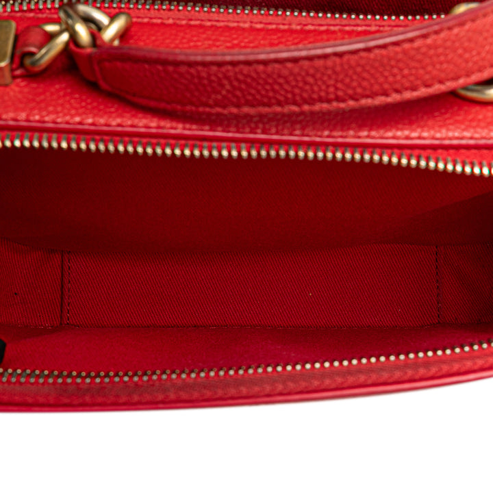 Small Quilted Caviar Top Handle Camera Bag Red - Gaby Paris