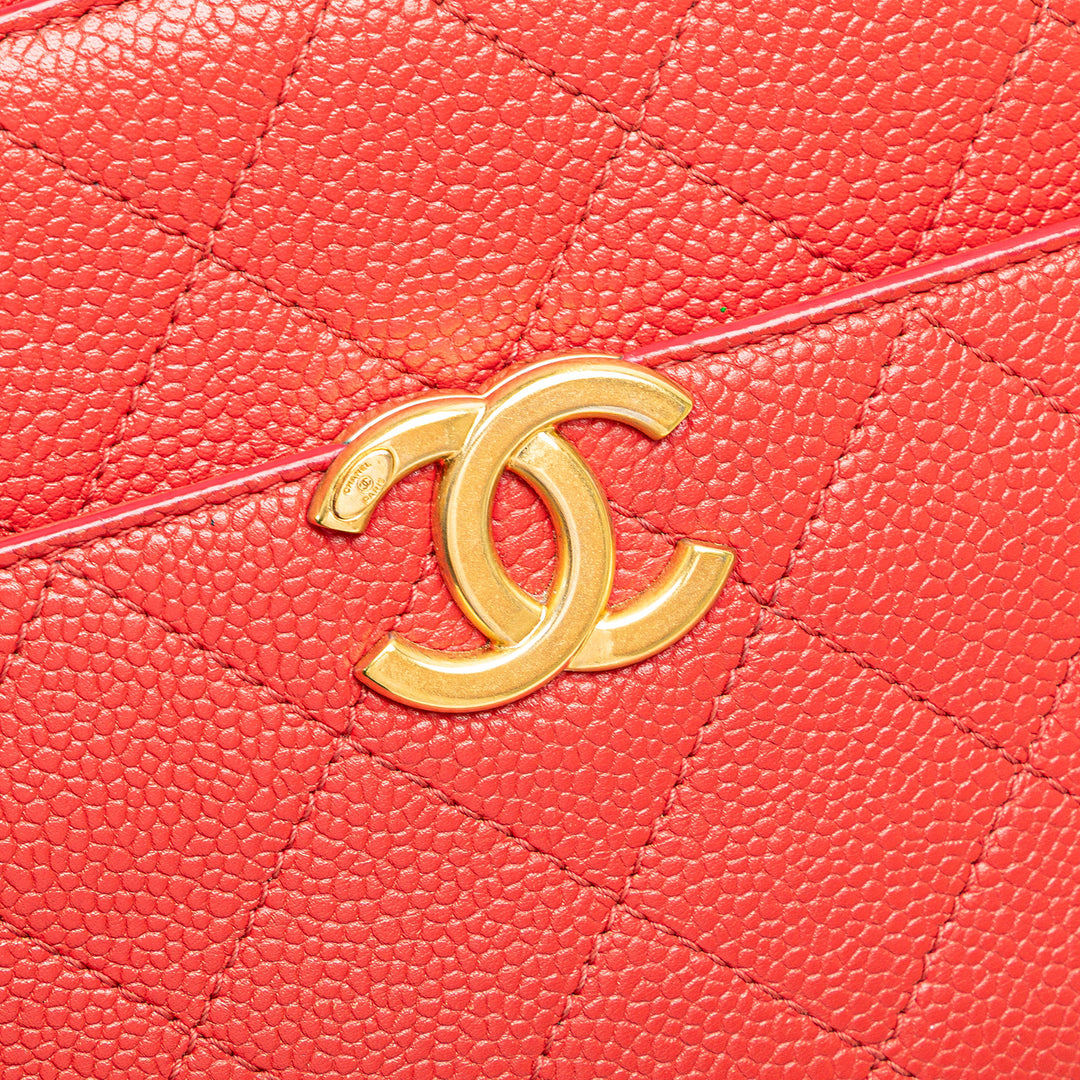 Small Quilted Caviar Top Handle Camera Bag Red - Gaby Paris