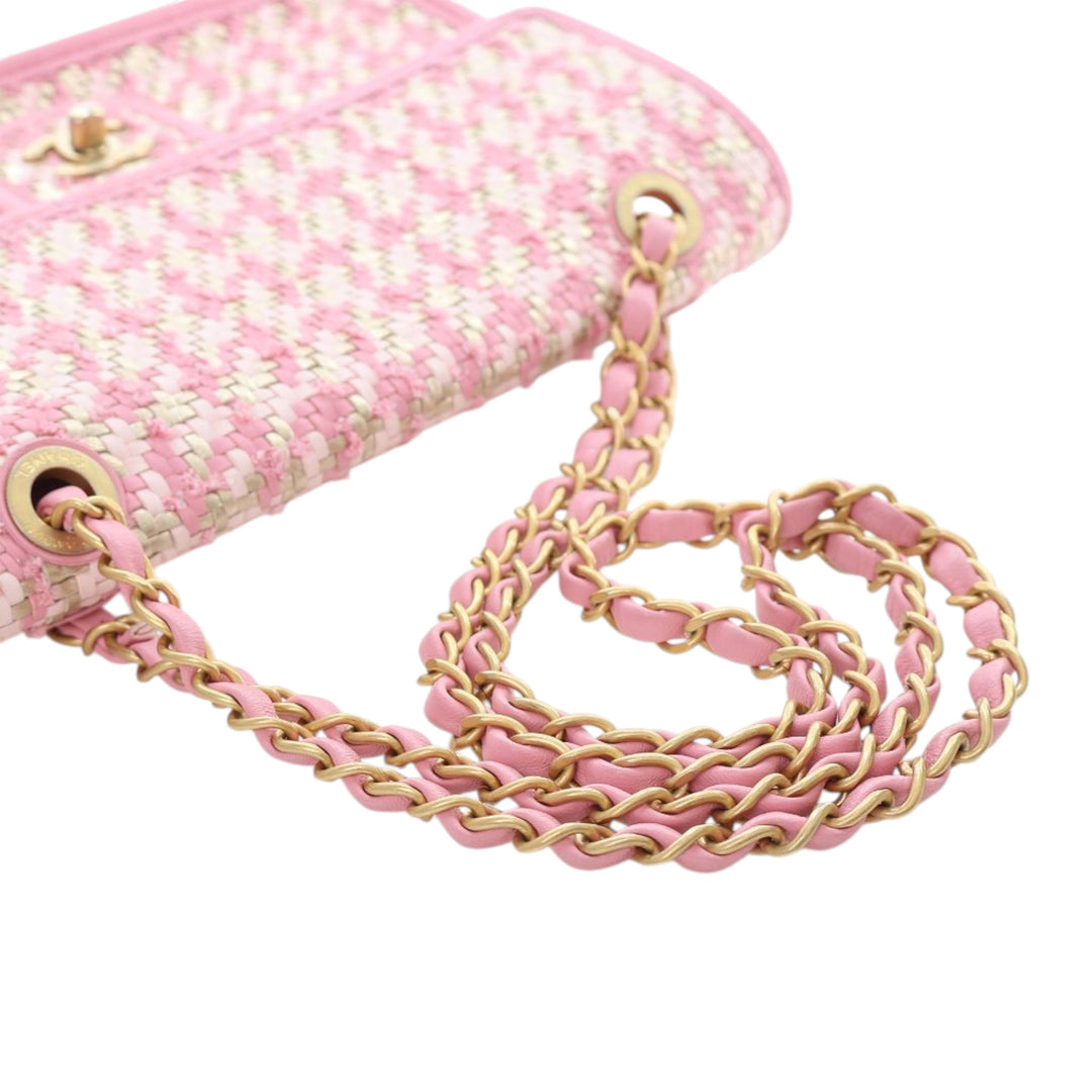 Chanel Small Woven Cuir d’agneau et Viscose Simple rabat