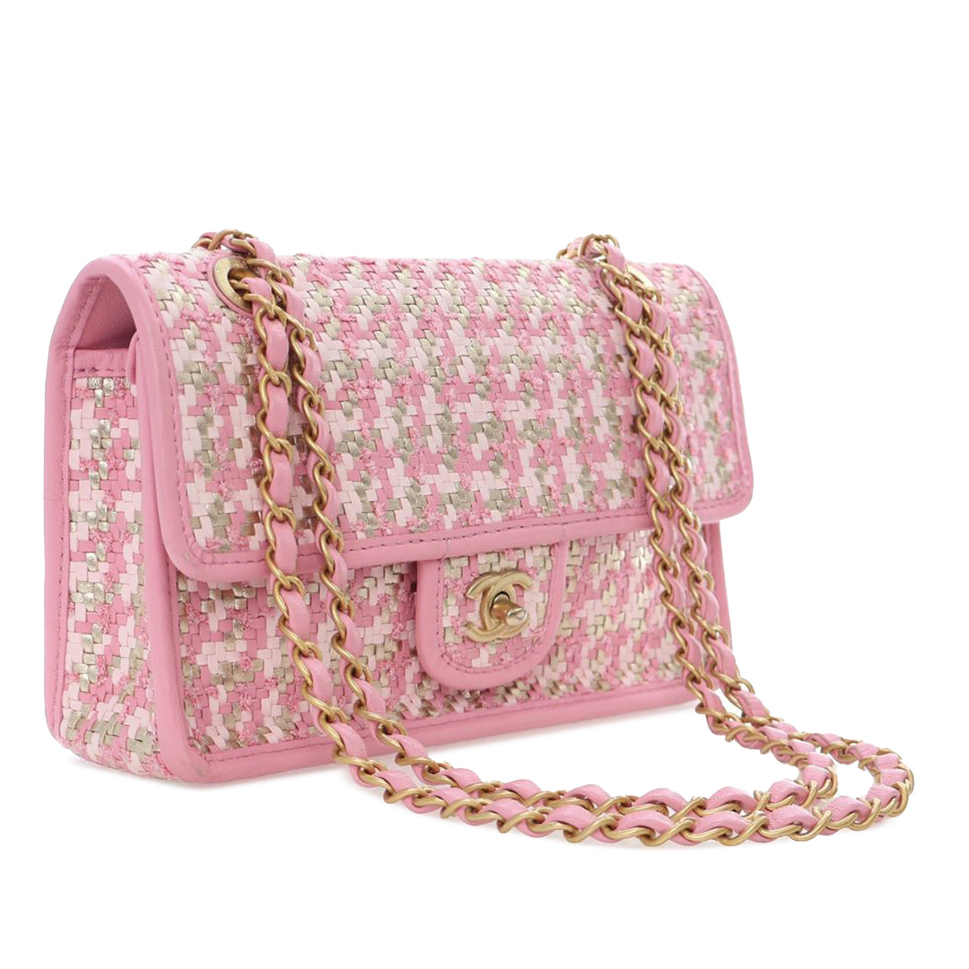 Chanel Small Woven Cuir d’agneau et Viscose Simple rabat