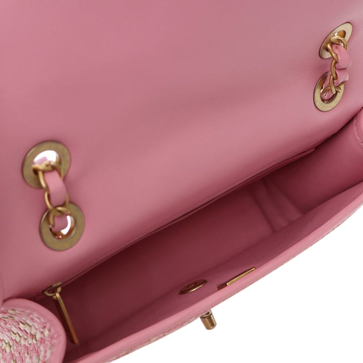 Chanel Small Woven Cuir d’agneau et Viscose Simple rabat