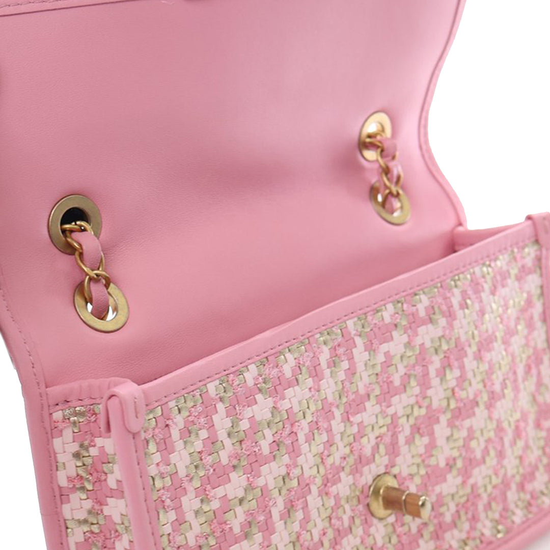 Chanel Small Woven Cuir d’agneau et Viscose Simple rabat