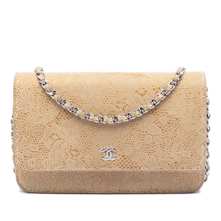 Chanel CC Lace Overlay Cuir de chèvre Wallet on Chain