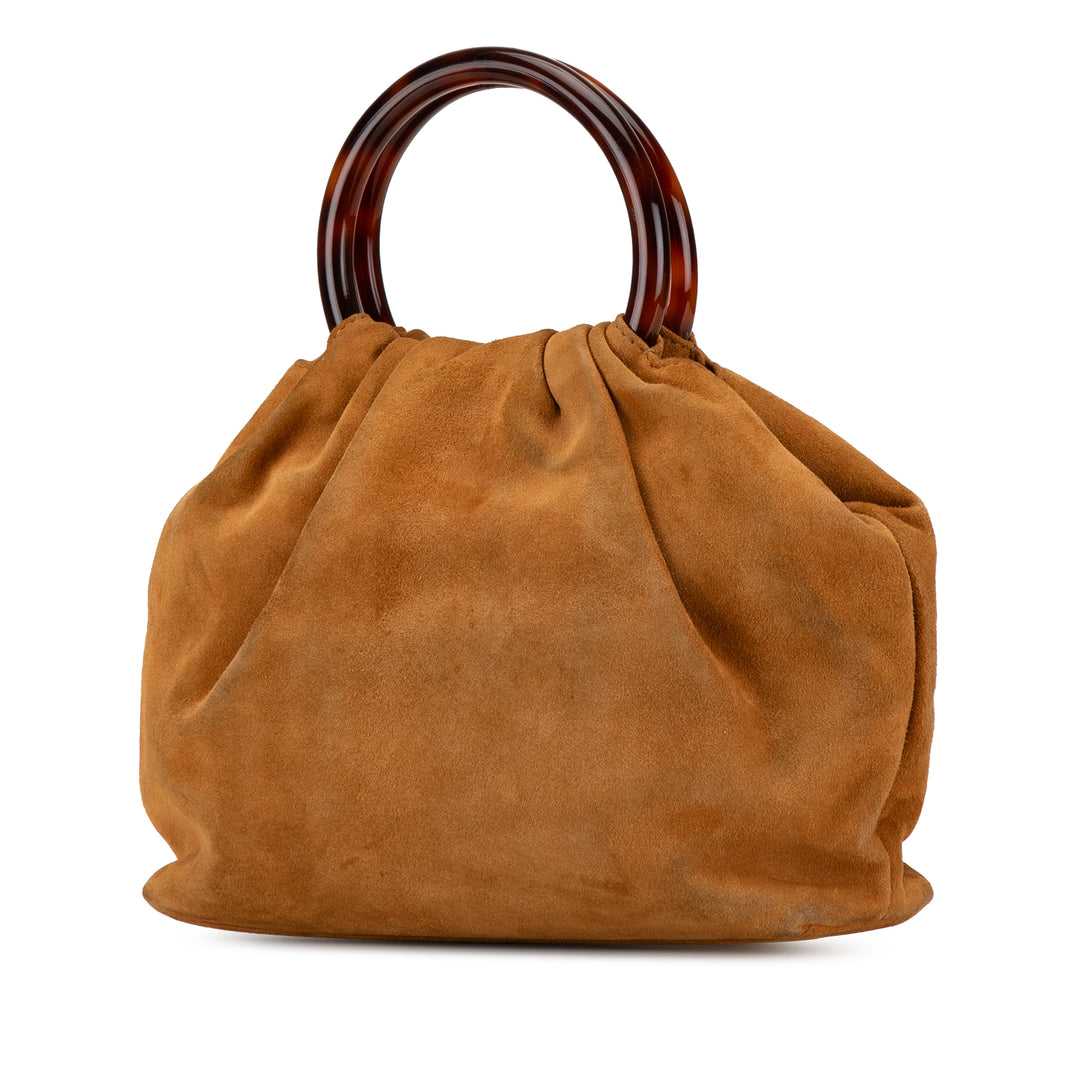 CC Suede Tortoise Ring Handbag Brown - Gaby Paris