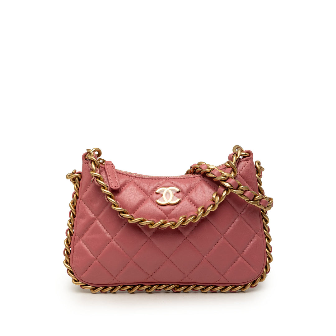 Chanel CC Matelassé Trendy Sac rond à chaîne Hobo Cuir d'agneau