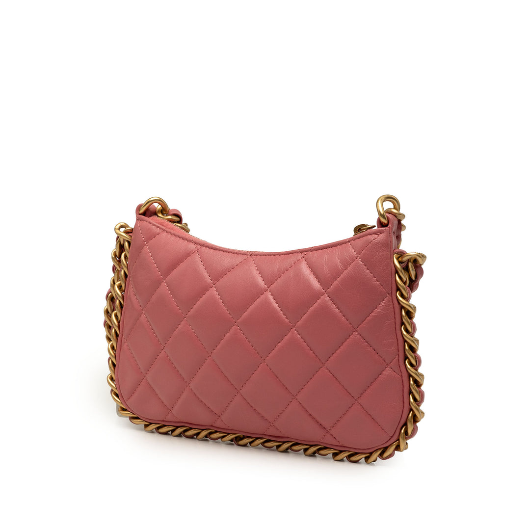Chanel CC Matelassé Trendy Sac rond à chaîne Hobo Cuir d'agneau