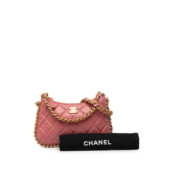 Chanel CC Matelassé Trendy Sac rond à chaîne Hobo Cuir d'agneau
