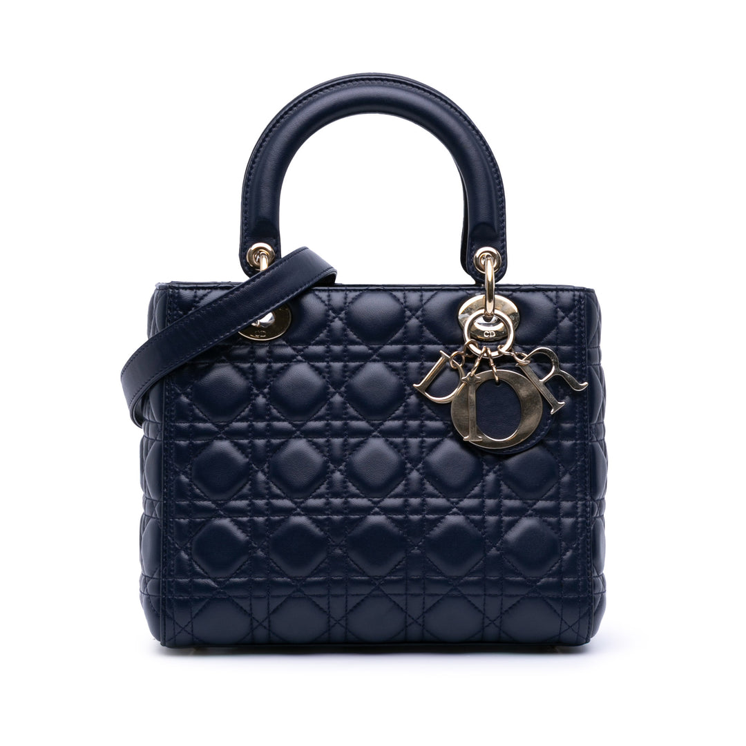 Medium Lambskin Cannage Lady Dior Blue - Gaby Paris