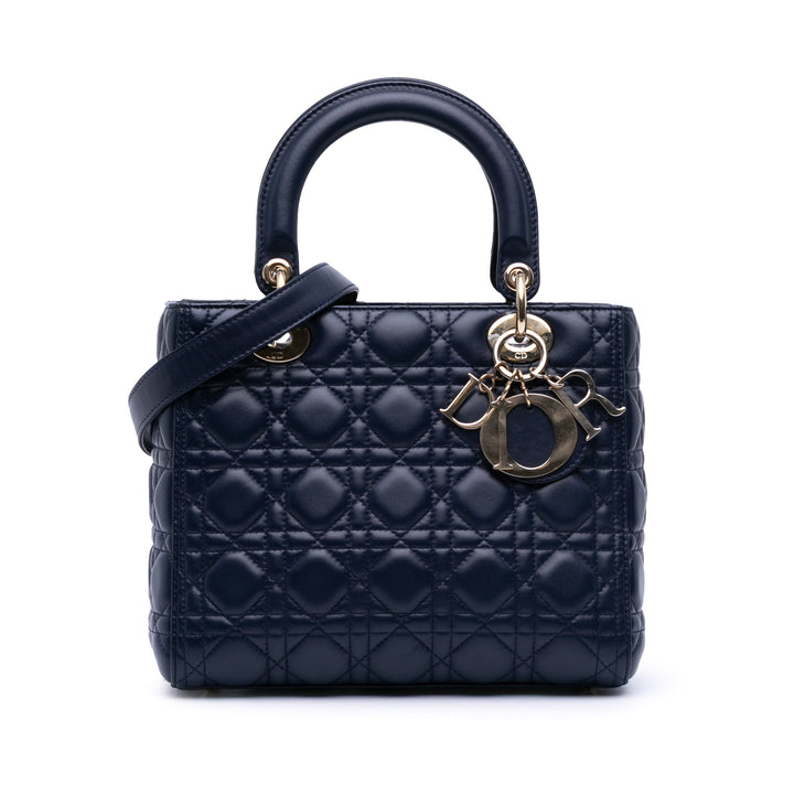 Medium Lambskin Cannage Lady Dior Blue - Gaby Paris