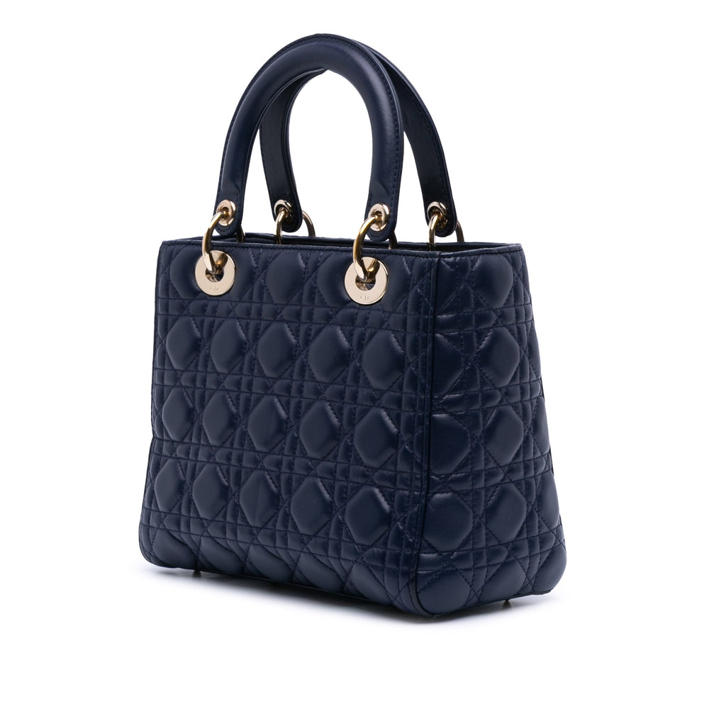 Medium Lambskin Cannage Lady Dior Blue - Gaby Paris