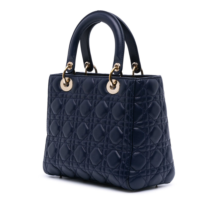 Medium Lambskin Cannage Lady Dior Blue - Gaby Paris