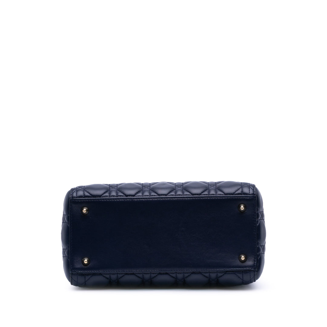 Medium Lambskin Cannage Lady Dior Blue - Gaby Paris
