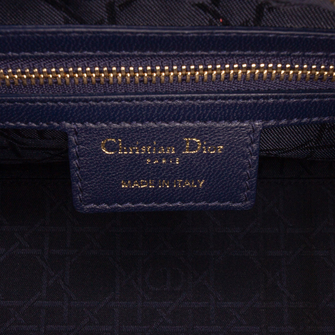 Medium Lambskin Cannage Lady Dior Blue - Gaby Paris