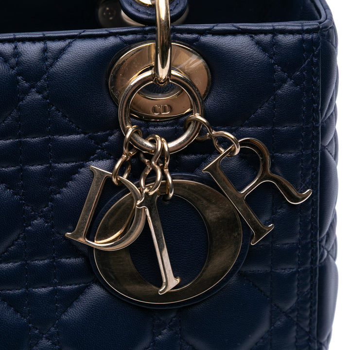 Medium Lambskin Cannage Lady Dior Blue - Gaby Paris