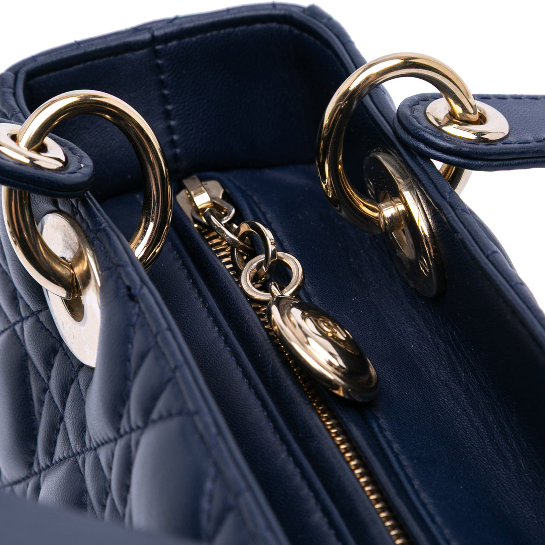 Medium Lambskin Cannage Lady Dior Blue - Gaby Paris