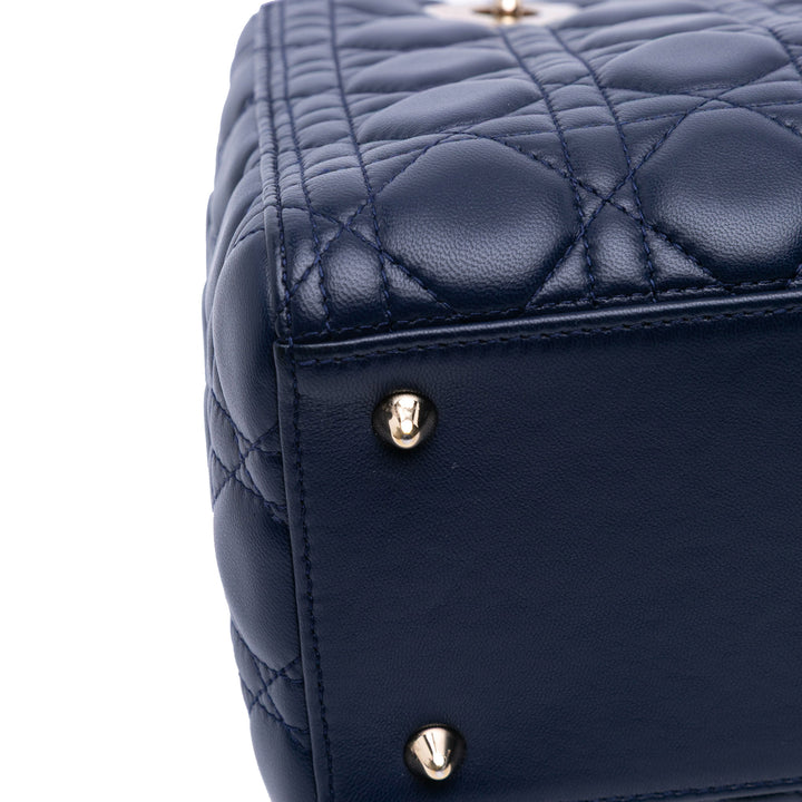 Medium Lambskin Cannage Lady Dior Blue - Gaby Paris