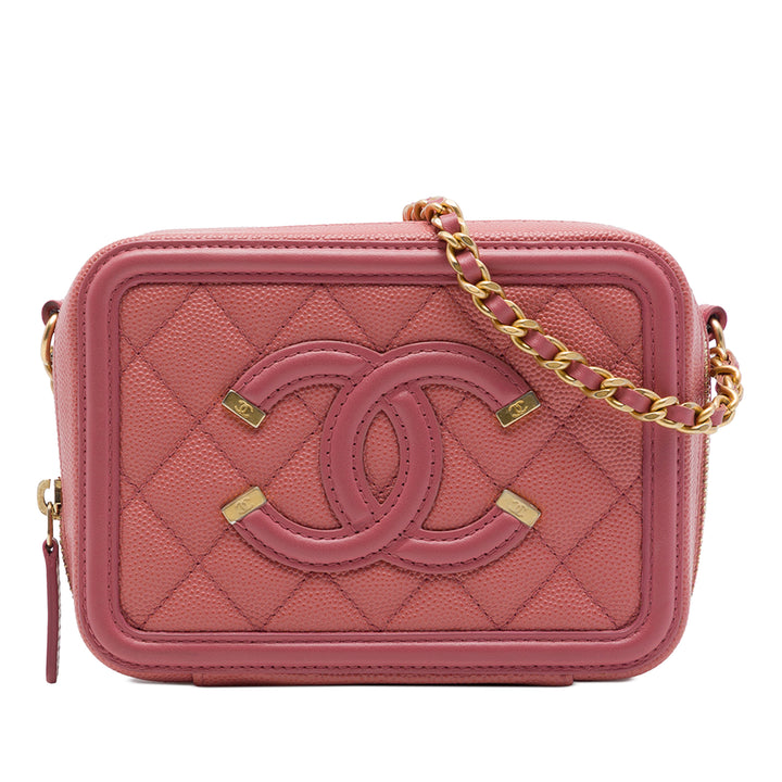 Chanel CC Filigree Vanity Pochette avec chaîne Cuir caviar Rose – vue principale – GABY PARIS