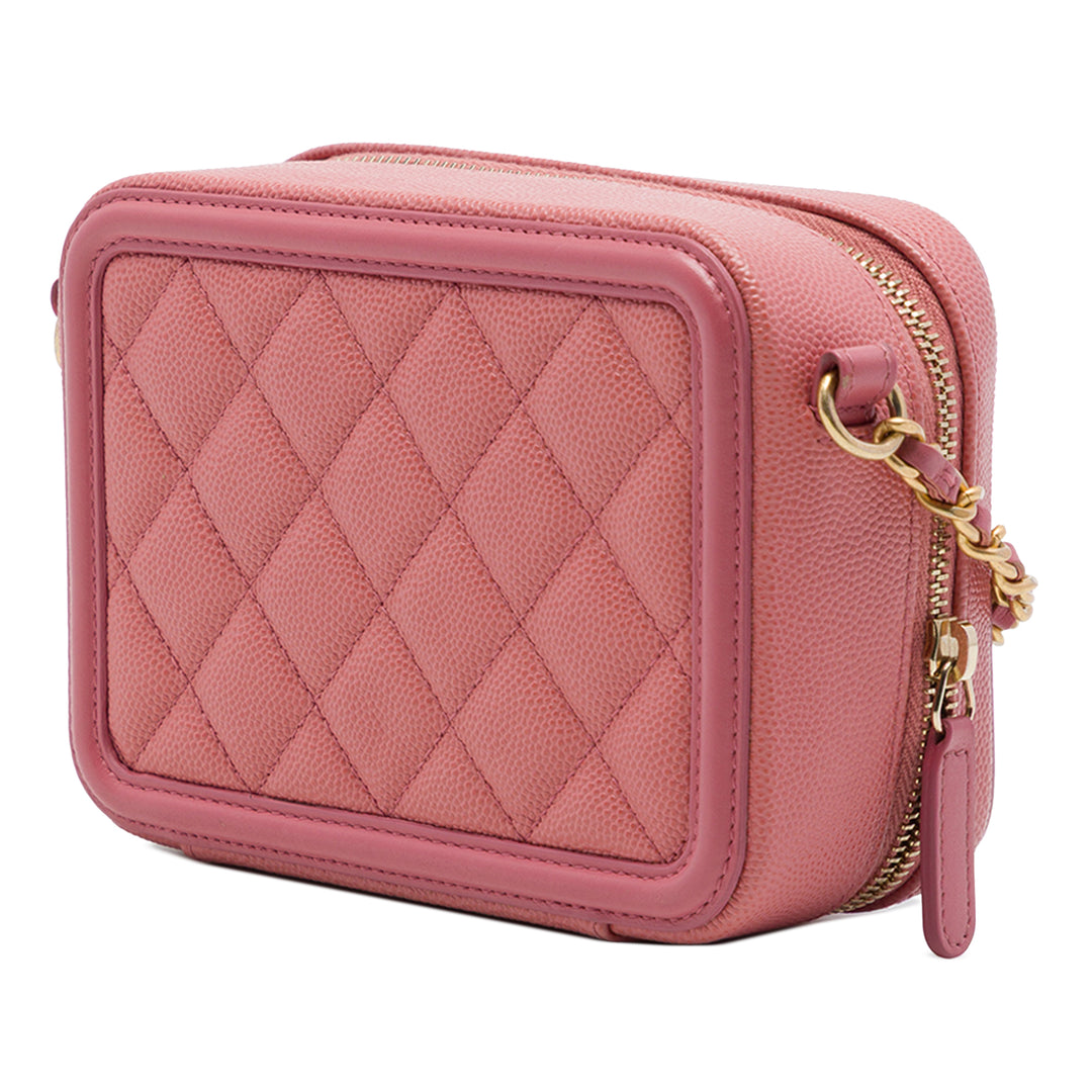 Chanel CC Filigree Vanity Pochette avec chaîne Cuir caviar Rose – vue 2 – GABY PARIS