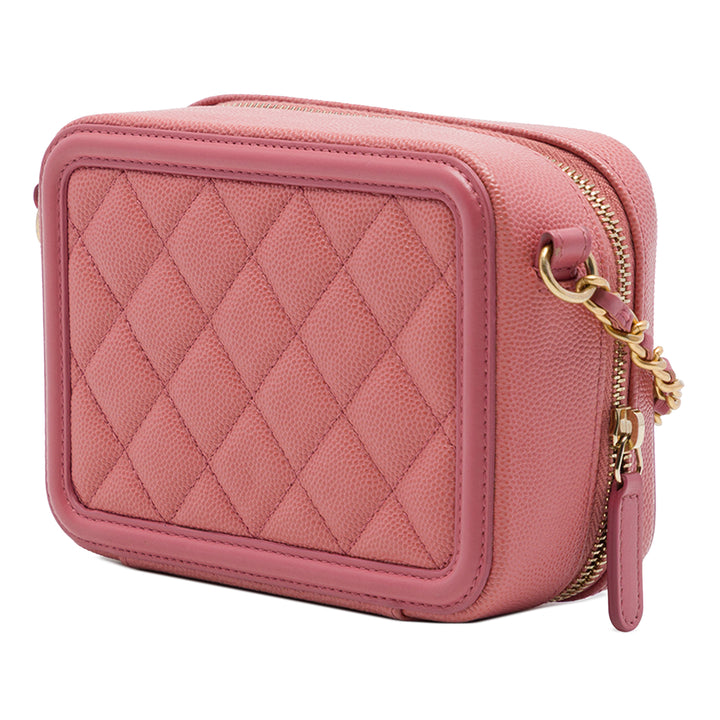 Chanel CC Filigree Vanity Pochette avec chaîne Cuir caviar Rose – vue 2 – GABY PARIS