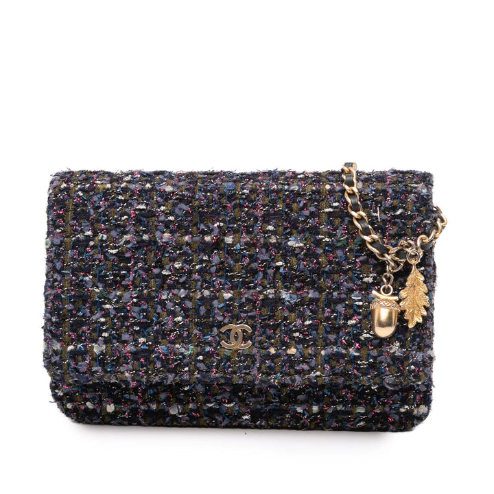 Chanel CC Tweed Charms Wallet On Chain Bleu