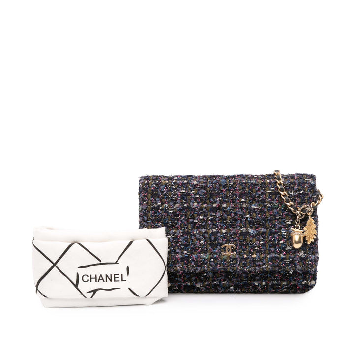 Chanel CC Tweed Charms Wallet On Chain Bleu