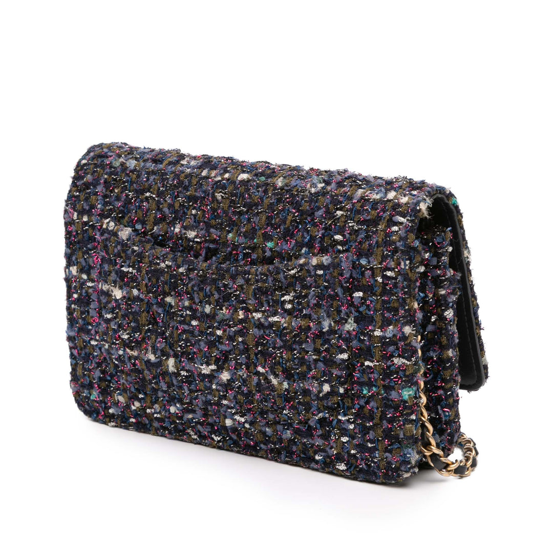Chanel CC Tweed Charms Wallet On Chain Bleu