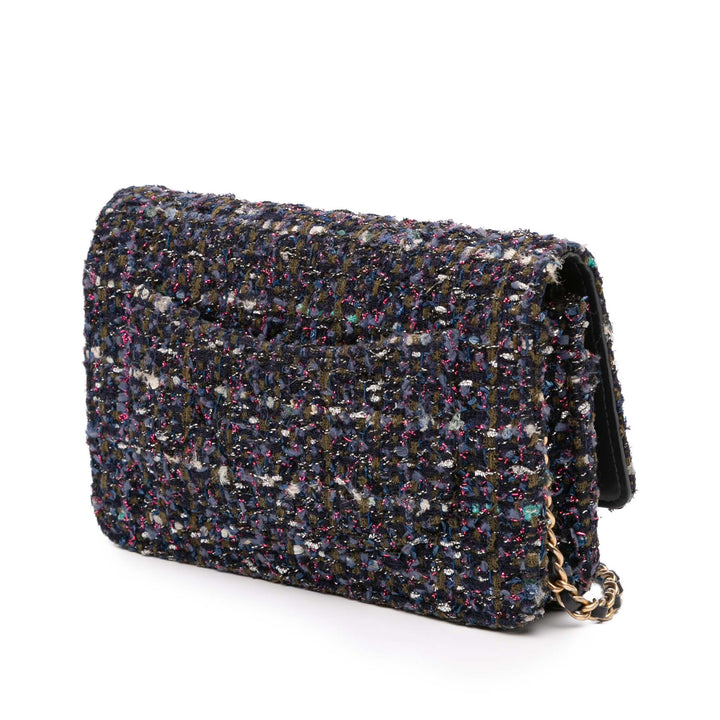 Chanel CC Tweed Charms Wallet On Chain Bleu