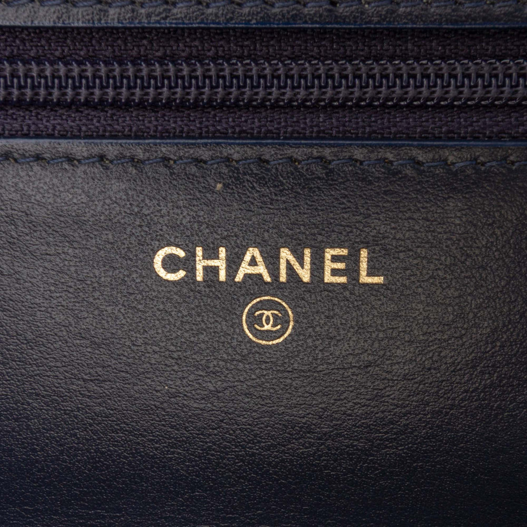 Chanel CC Tweed Charms Wallet On Chain Bleu