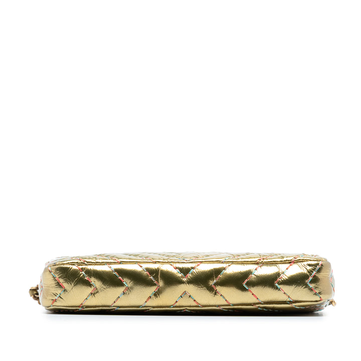 Chanel CC Chevron Metallic Cuir d’agneau Double Zip Wallet on Chain