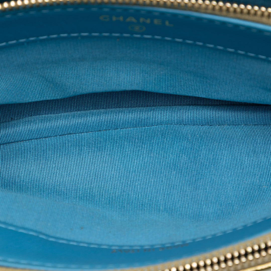 Chanel CC Chevron Metallic Cuir d’agneau Double Zip Wallet on Chain