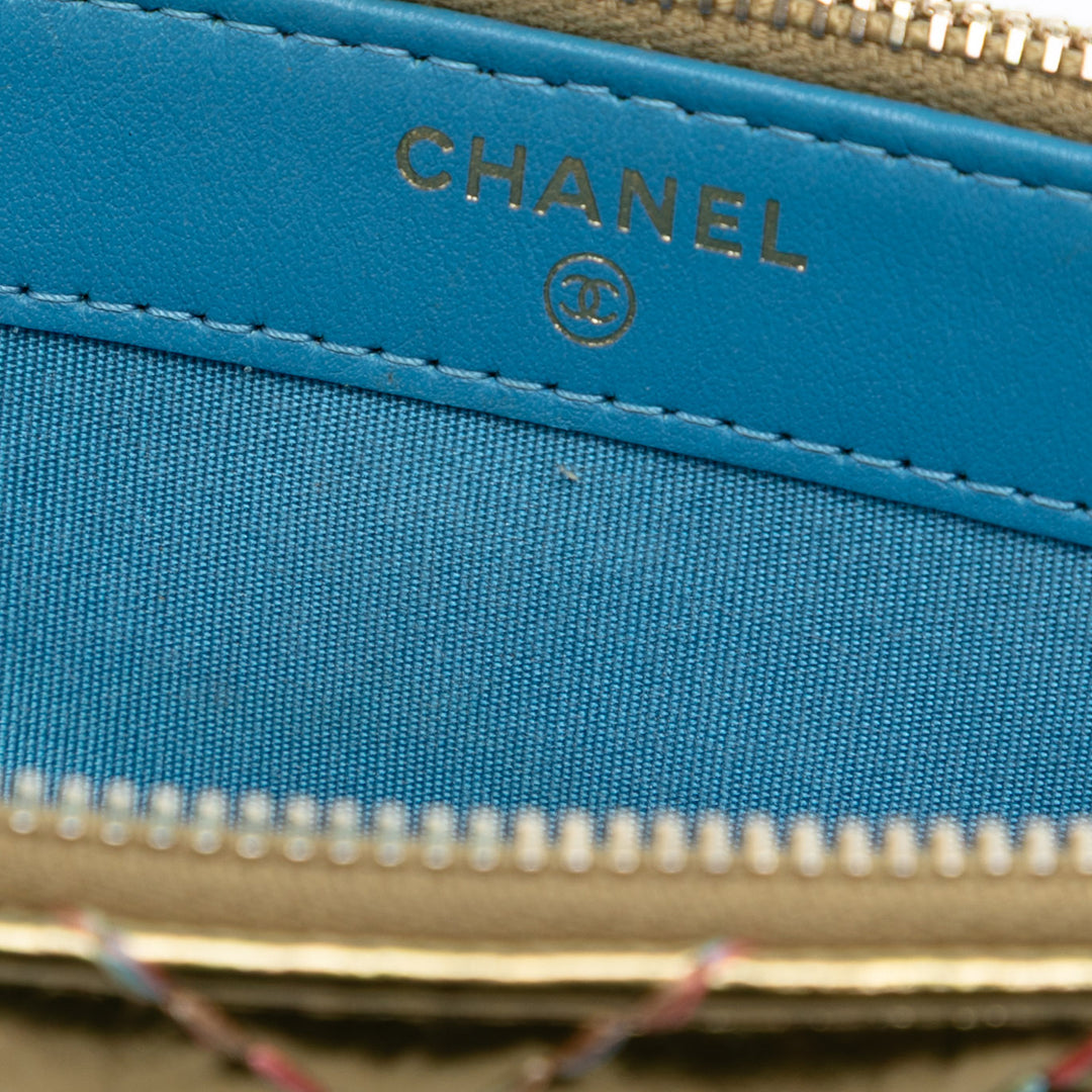 Chanel CC Chevron Metallic Cuir d’agneau Double Zip Wallet on Chain