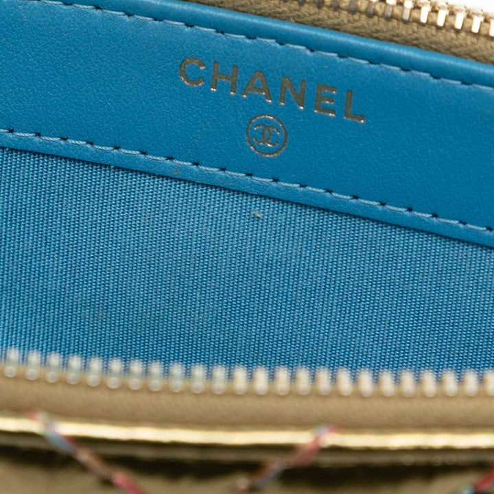 Chanel CC Chevron Metallic Cuir d’agneau Double Zip Wallet on Chain