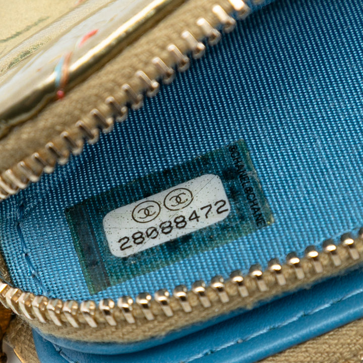 Chanel CC Chevron Metallic Cuir d’agneau Double Zip Wallet on Chain